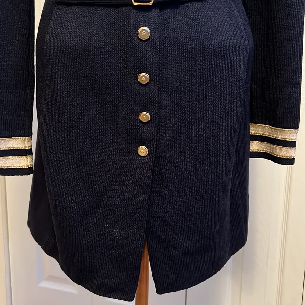 Vintage St. John Collection Navy Blue Long Knit Jacket with Gold Buttons Size 6 - Picture 11 of 16